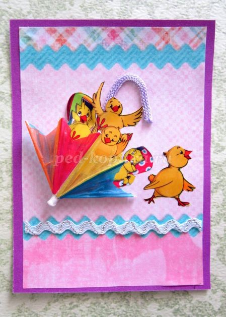 ​Открытка с цыплятами в технике скрапбукинг: часть 2