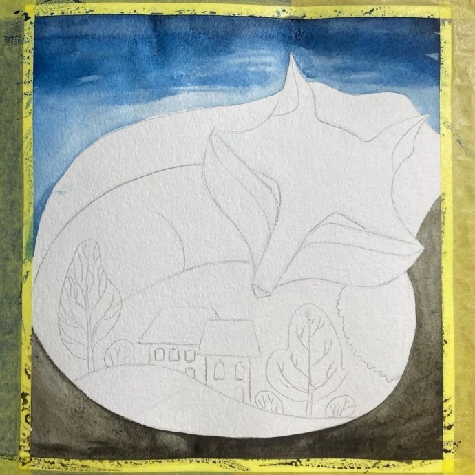 Рисуем зимнюю лисичку