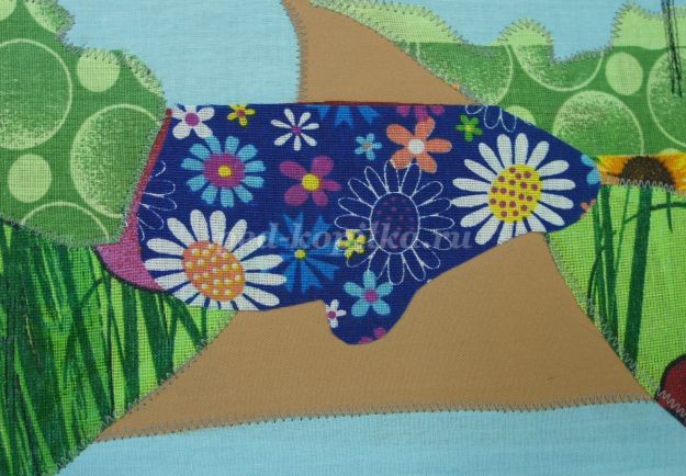 Аппликация из ткани по сказке "Колобок": часть 2