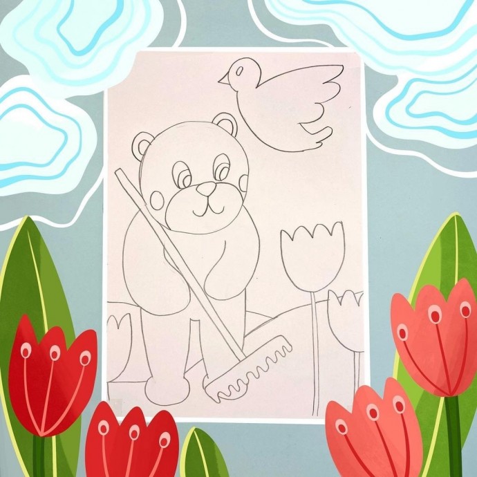 Мишка на грядке