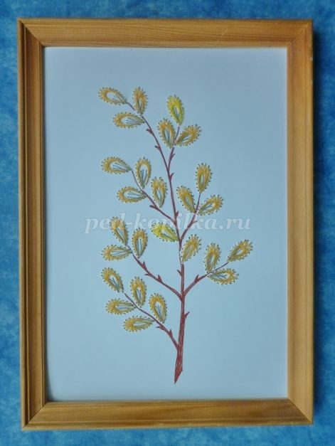 Открытка "Веточка вербы" в технике изонить: часть 3 Открытка "Веточка вербы" в технике изонить: часть 3