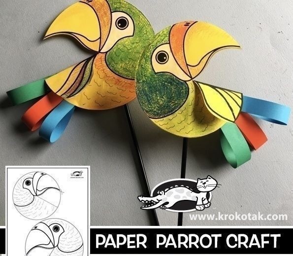 Яркие попугайчики на палочке