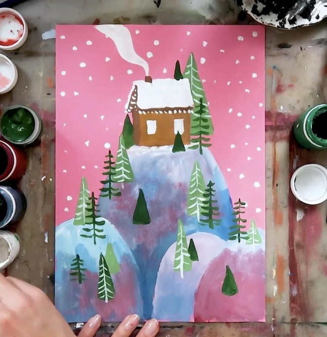 Рисуем пейзаж на розовом фоне Рисуем пейзаж на розовом фоне