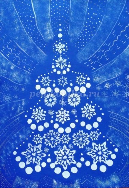 ​Рисуем невероятно красивую ёлочку белую на синем фоне: часть 7