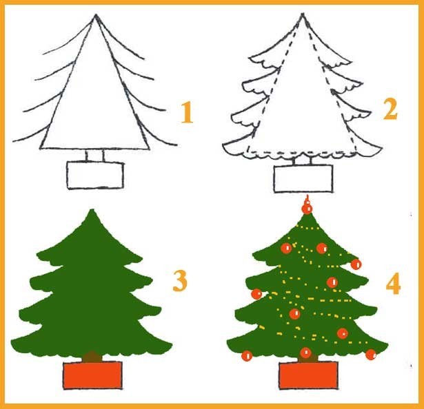 Как нарисовать пушистую ёлку цветными карандашами или фломастерами