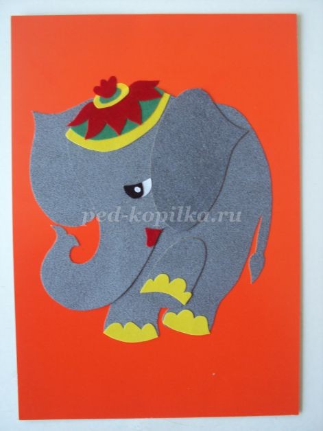 Аппликация из бархатной бумаги "Слонёнок" Аппликация из бархатной бумаги "Слонёнок"