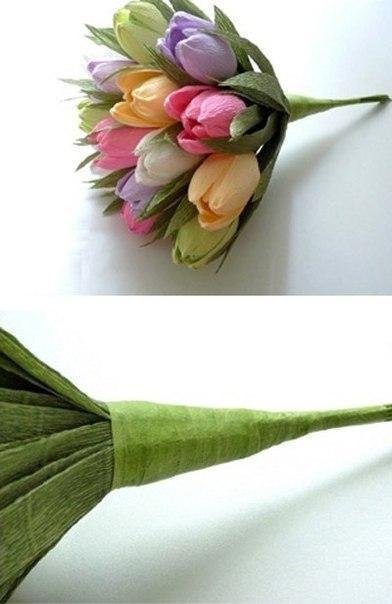 Букет тюльпанов из конфет и гофрированной бумаги