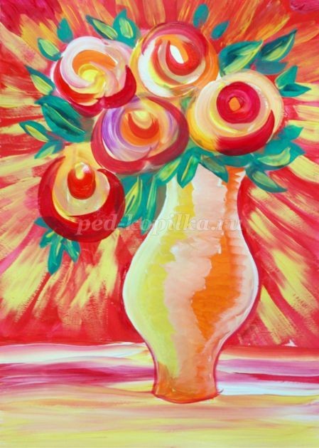 ​Букет для мамы гуашью: часть 2