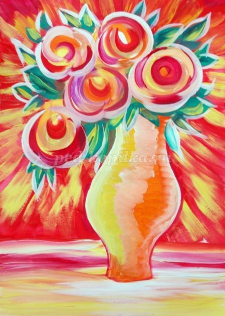 ​Букет для мамы гуашью: часть 2