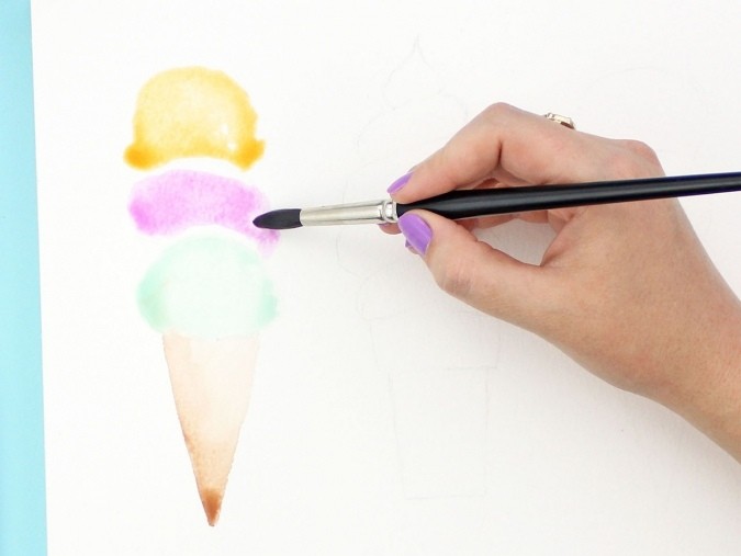 Рисуем с детьми мороженое акварелью