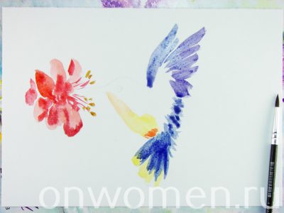 Рисуем колибри акварелью