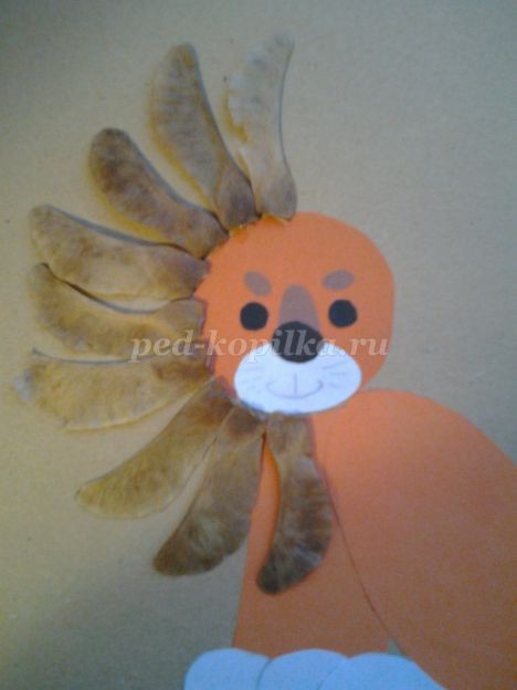 Аппликация "Львёнок" из природных материалов: часть 2