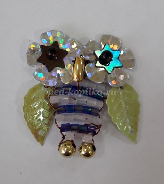 Плетение фигурки совёнка из стекляруса и пайеток Плетение фигурки совёнка из стекляруса и пайеток