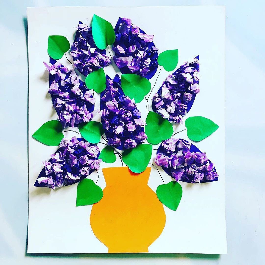 Аппликация с элементами рисования "Сирень в вазе"