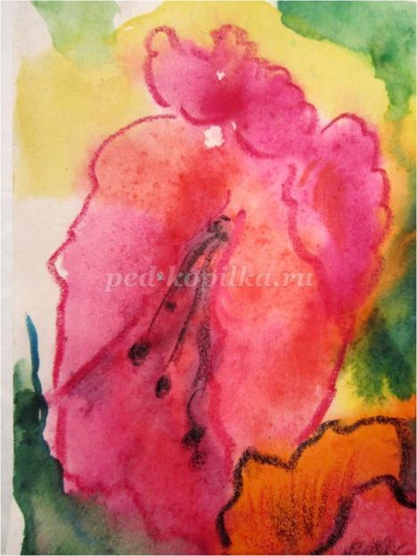 ​Рисование цветов в смешанной технике: акварельная живопись "по-сырому" и восковые цветные карандаши: часть 4