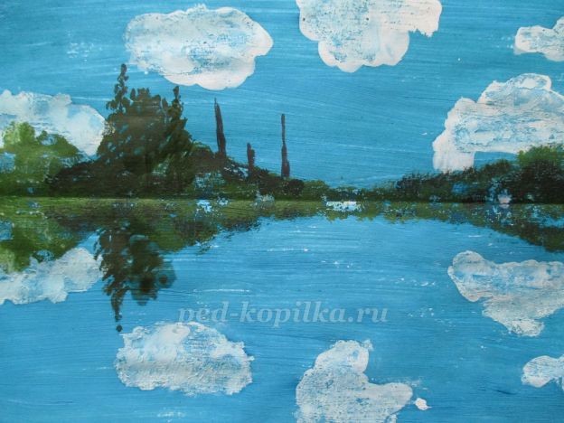 Летний пейзаж в технике монотипия: часть 1