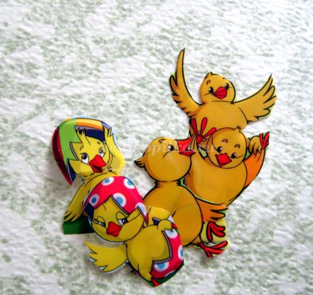 ​Открытка с цыплятами в технике скрапбукинг: часть 2