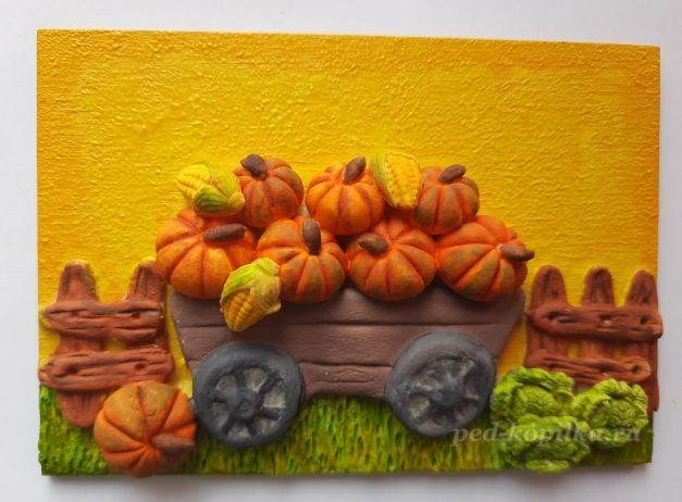 ​Осеннее панно с тыквами из солёного теста: часть 2