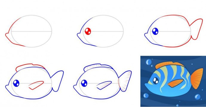 ​Рисуем с детьми разных рыбок