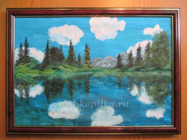 Летний пейзаж в технике монотипия: часть 3