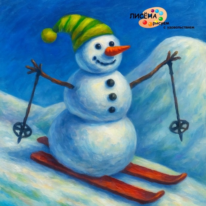 Рисуем снеговика на лыжах