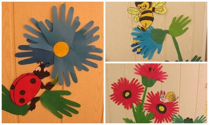 Идеи веселых аппликаций на основе контуров детских ладошек
