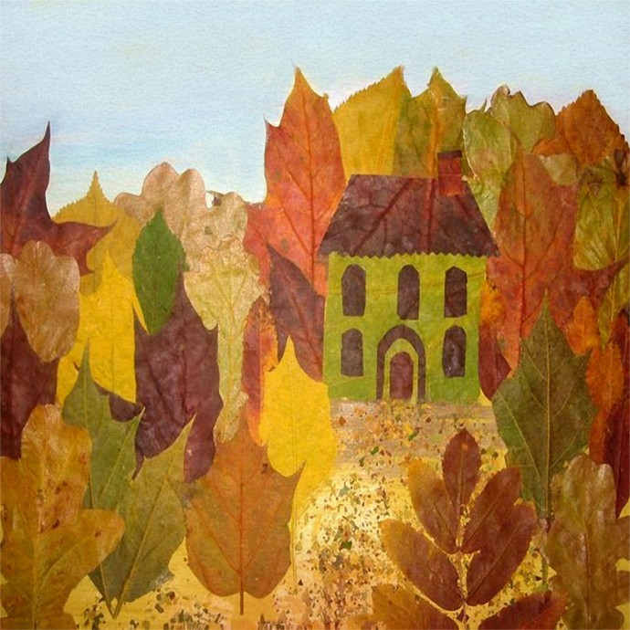 ​Осенние пейзажи из листьев