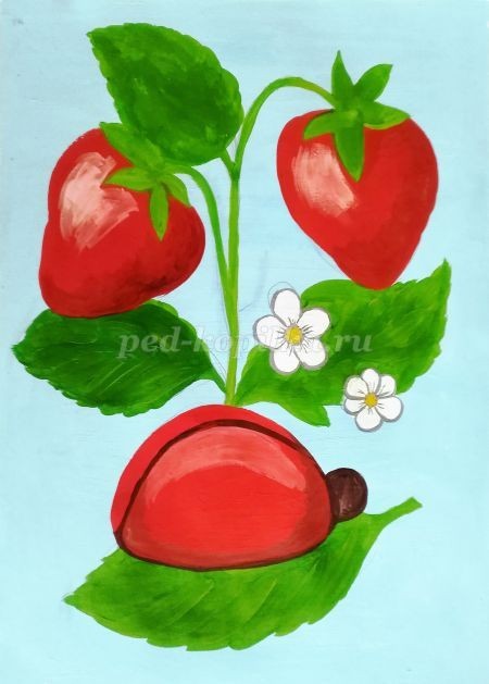 Рисование клубники и божьей коровки