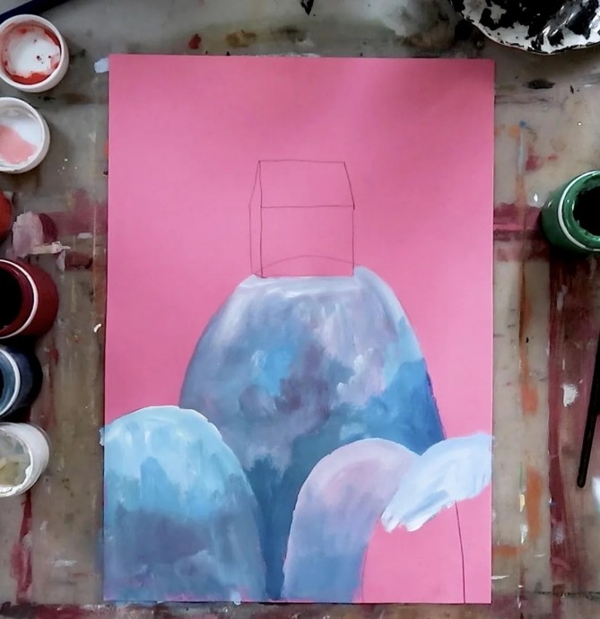 Рисуем пейзаж на розовом фоне Рисуем пейзаж на розовом фоне