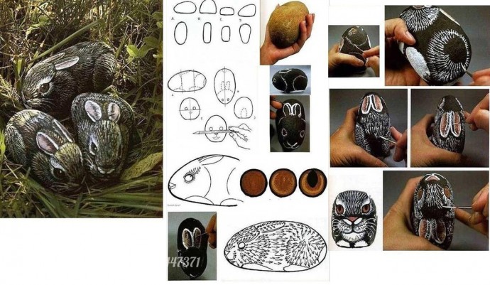 ​Рисуем с детьми кроликов на камнях