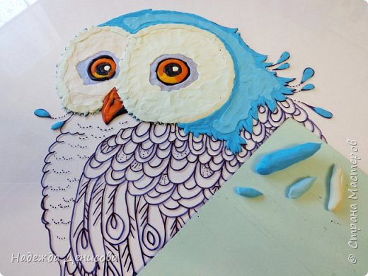 ​Снежная сова: рисуем пластилином