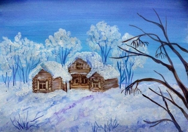 ​Как нарисовать зимний пейзаж гуашью