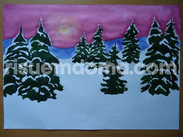 ​Рисуем с детьми зимний пейзаж