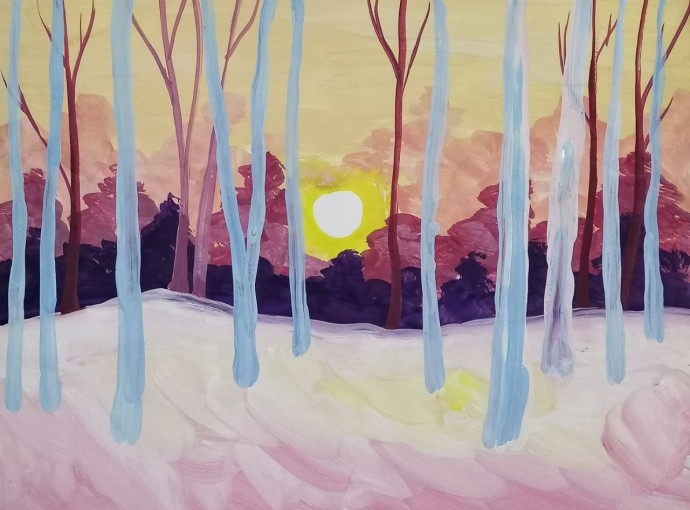 Рисуем зимний пейзаж с березами Рисуем зимний пейзаж с березами