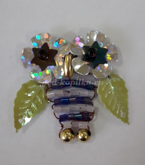 Плетение фигурки совёнка из стекляруса и пайеток Плетение фигурки совёнка из стекляруса и пайеток