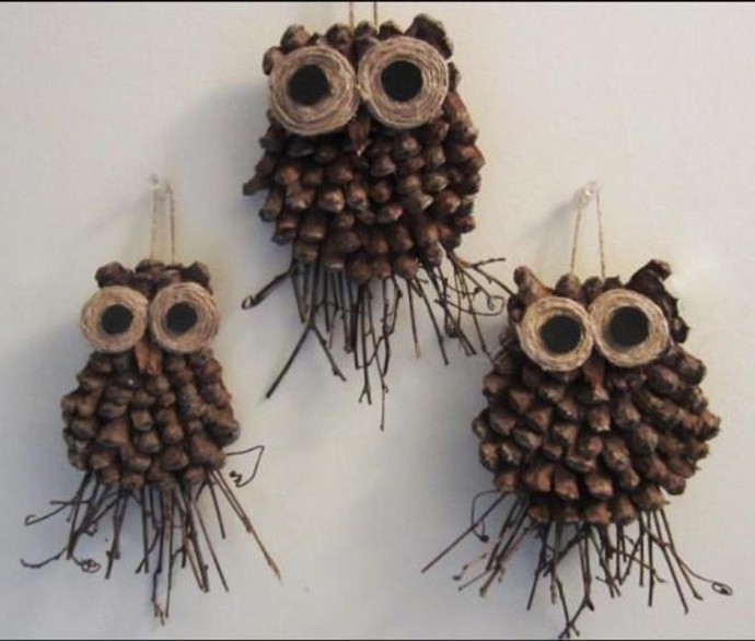 Совы из природных материалов