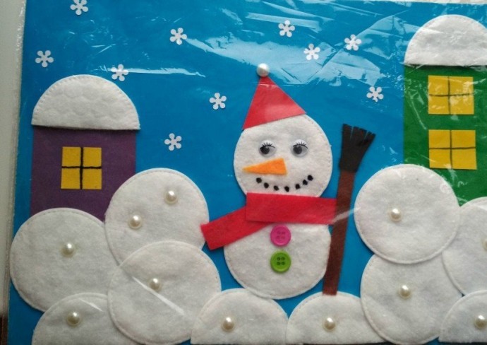 Идеи зимних поделок из ватных дисков
