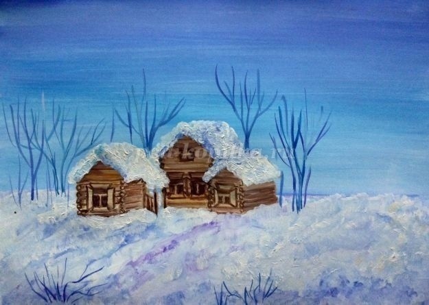 ​Как нарисовать зимний пейзаж гуашью