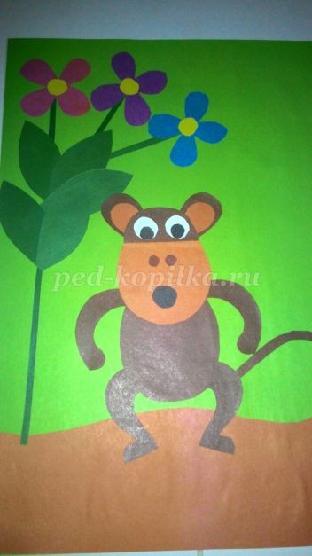 Аппликация из цветной бумаги "Обезьянка"