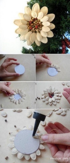 Цветок из тыквенных семечек