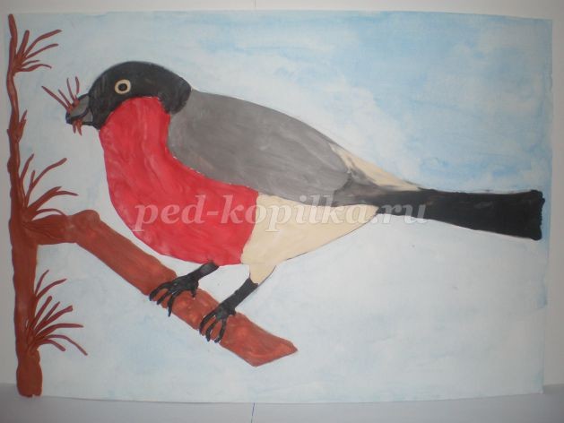 Пластилинография "Снегирь зимой": часть 2