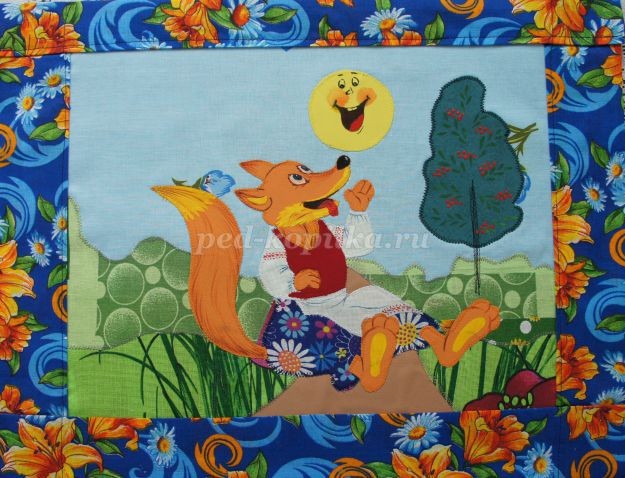 Аппликация из ткани по сказке "Колобок": часть 2