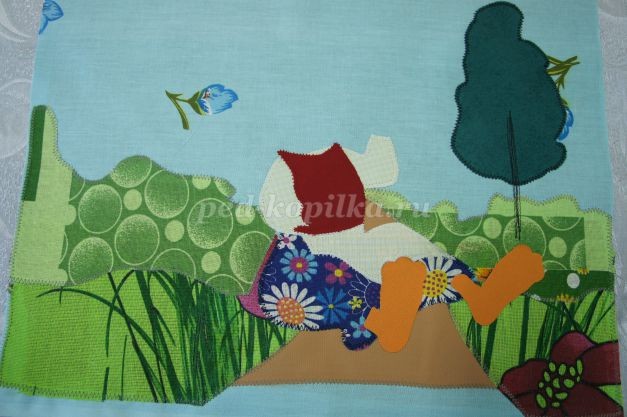 Аппликация из ткани по сказке "Колобок": часть 2