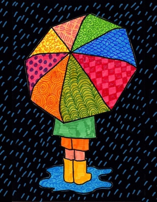 ​Рисуем девочку под зонтом
