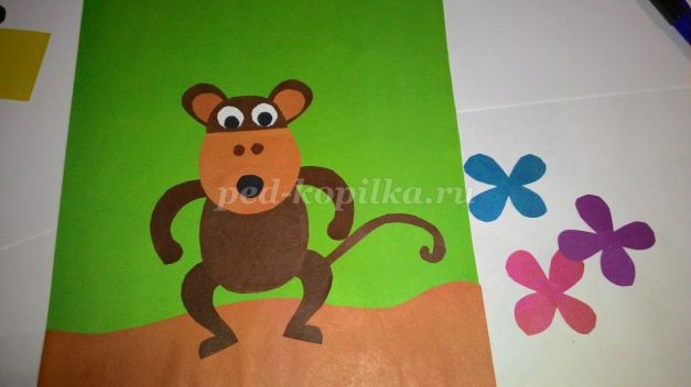 Аппликация из цветной бумаги "Обезьянка"