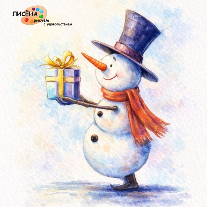 Рисуем щедрого снеговика с подарками Рисуем щедрого снеговика с подарками