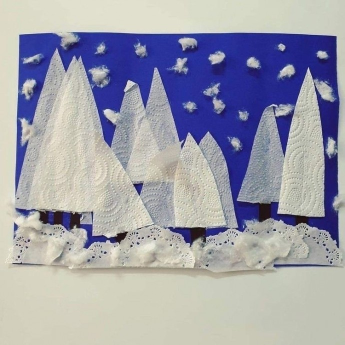 Зимние аппликации с ватой Зимние аппликации с ватой