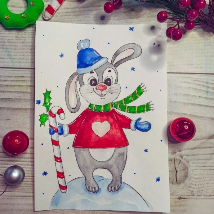 Рисуем зайчонка зимой Рисуем зайчонка зимой