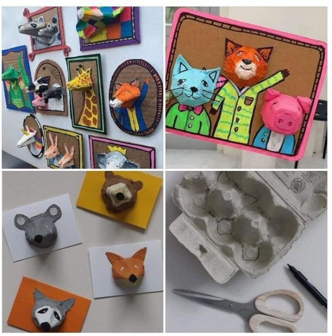 Мордочки животных из яичных лотков