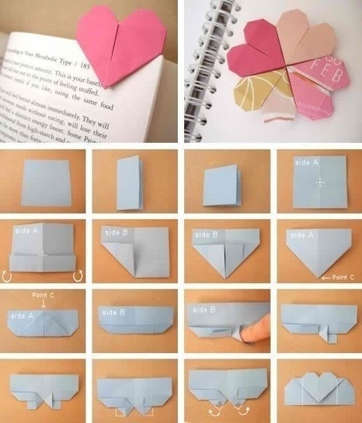 Закладка оригами в форме сердечка